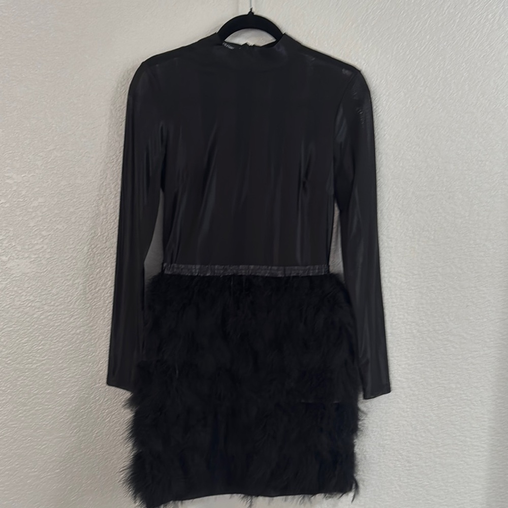 PrettyLittleThing Black Feather Tiered Mini Dress